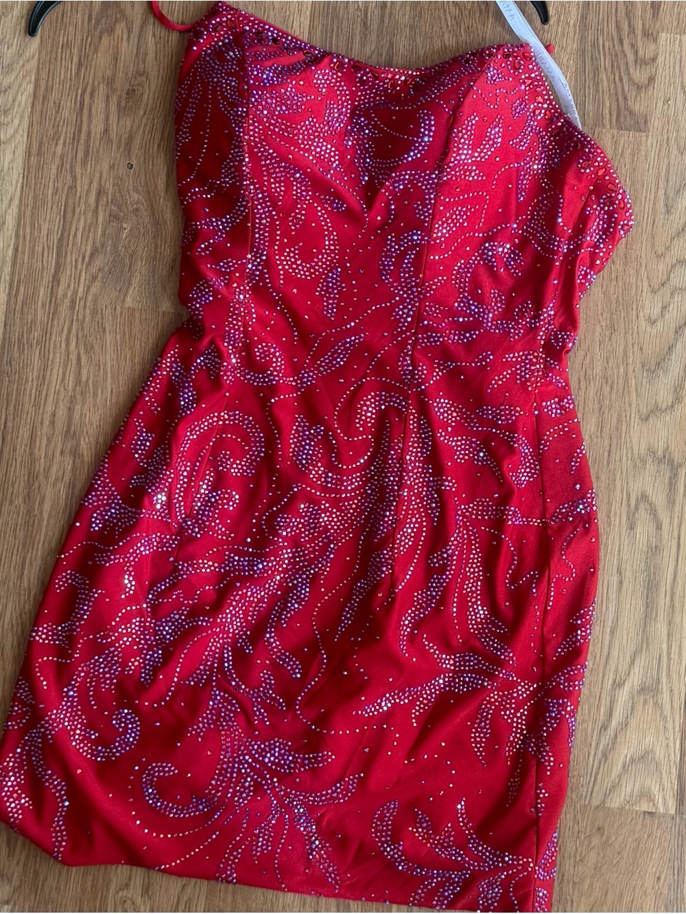 Red Rhinestone-Embellished Mini Dress